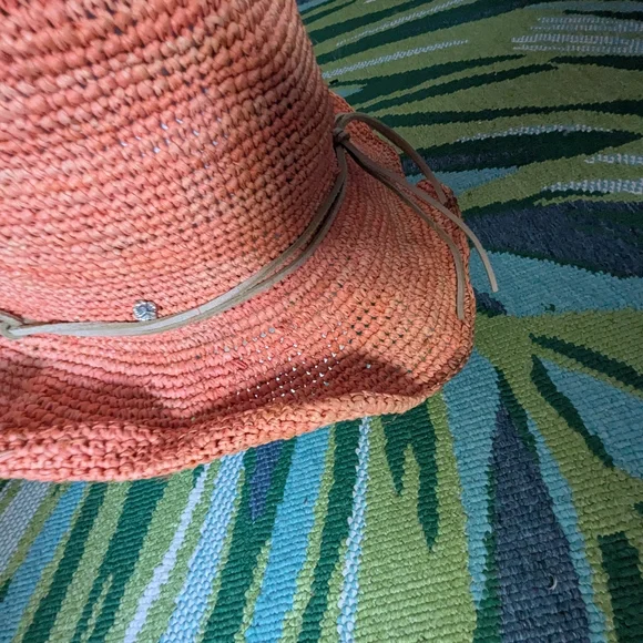 Flora Bella Woven Raffia Fedora Hat Orange Adjustable Tight Fitting